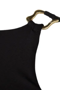 TRENDYOLMİLLA Black Fitted Collar Accessory Detailed Midi Pencil Skirt Weaving Dress - Image 9