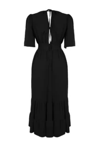 TRENDYOLMİLLA Black Belted Weaving Double breasted Collar Back Detailed Midi Weaving Dress - Image 9
