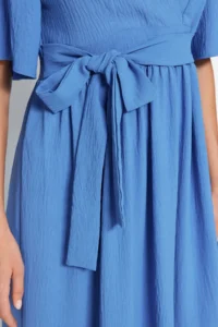 TRENDYOLMİLLA Indigo Belted A-Cut Double breasted Collar Back Detailed Midi Weaving Dress - Image 4
