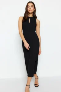 TRENDYOLMİLLA Black Cut Out Detailed bodycone/Fitting Dog collar Knitting Pen Dress