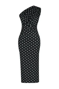 TRENDYOLMİLLA Black Printed Fitted One Shoulder Asymmetric Gather Detailed Knitting Pen Dress - Image 7