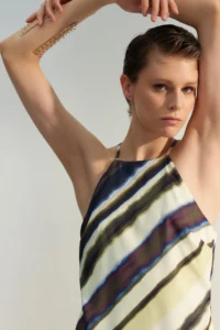 TRENDYOLMİLLA Multicolored Batik Patterned Plain Kesim Sleeveless Maxi Lined Satin Weaving Dress - Image 3