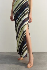 TRENDYOLMİLLA Multicolored Batik Patterned Plain Kesim Sleeveless Maxi Lined Satin Weaving Dress - Image 4