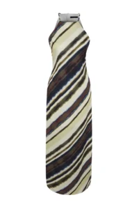 TRENDYOLMİLLA Multicolored Batik Patterned Plain Kesim Sleeveless Maxi Lined Satin Weaving Dress - Image 6
