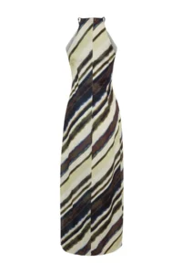 TRENDYOLMİLLA Multicolored Batik Patterned Plain Kesim Sleeveless Maxi Lined Satin Weaving Dress - Image 8