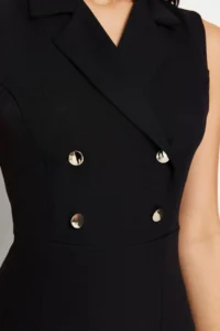 TRENDYOLMİLLA Black Bodycon Button Detailed Slit Midi Pencil Skirt Weaving Dress - Image 5