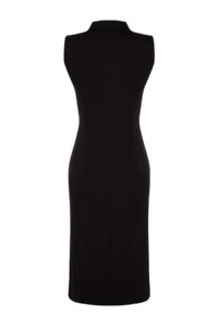 TRENDYOLMİLLA Black Bodycon Button Detailed Slit Midi Pencil Skirt Weaving Dress - Image 8
