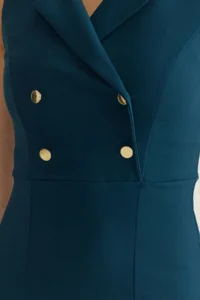 TRENDYOLMİLLA Petrol Blue Blue Blue Bodysuit hugging Jacket Yaka Midi Weaving Dress - Image 4