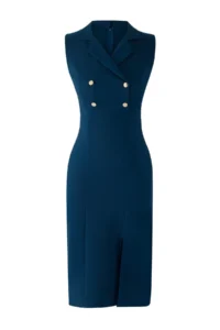 TRENDYOLMİLLA Petrol Blue Blue Blue Bodysuit hugging Jacket Yaka Midi Weaving Dress - Image 6