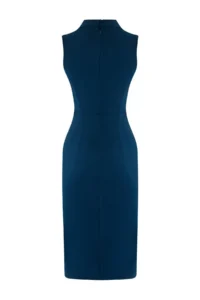 TRENDYOLMİLLA Petrol Blue Blue Blue Bodysuit hugging Jacket Yaka Midi Weaving Dress - Image 7