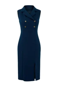 TRENDYOLMİLLA Petrol Blue Blue Blue Bodysuit hugging Jacket Yaka Midi Weaving Dress - Image 8