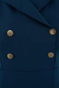 TRENDYOLMİLLA Petrol Blue Blue Blue Bodysuit hugging Jacket Yaka Midi Weaving Dress - Image 9