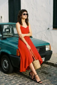 TRENDYOLMİLLA Rejection Belted A-Cut Flounced Button Detailed Weaving Maxi Dress - Image 2