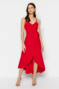 TRENDYOLMİLLA Rejection Belted A-Cut Flounced Button Detailed Weaving Maxi Dress - Image 4