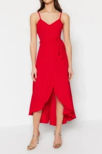 TRENDYOLMİLLA Rejection Belted A-Cut Flounced Button Detailed Weaving Maxi Dress - Image 5