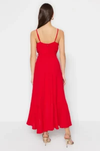 TRENDYOLMİLLA Rejection Belted A-Cut Flounced Button Detailed Weaving Maxi Dress - Image 7