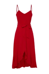 TRENDYOLMİLLA Rejection Belted A-Cut Flounced Button Detailed Weaving Maxi Dress - Image 8