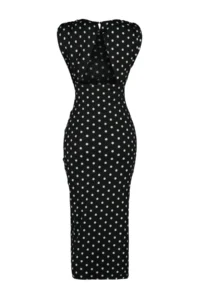 TRENDYOLMİLLA Black Polka Dot Low-cut back Slit Detailed Maxi Flexible Knitting Pen Dress - Image 8