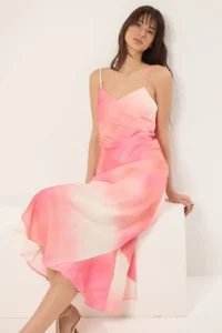 TRENDYOLMİLLA Pink gradient A Cut Maxi  Weaving Dress - Image 2