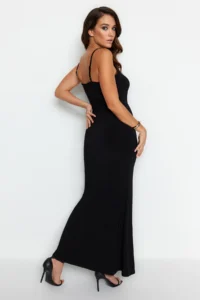 TRENDYOLMİLLA Black Fitted Sleeveless Maxi Flexible Knitting Pen Dress - Image 4
