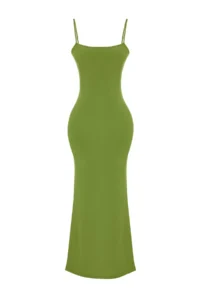 TRENDYOLMİLLA Green Fitted Sleeveless Flexible Knitting Maxi Pen Dress - Image 6