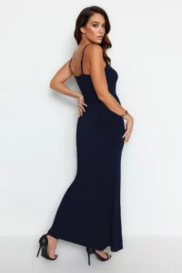 TRENDYOLMİLLA Navy Blue Fitted Sleeveless Flexible Maxi Knitting Pen Dress - Image 6