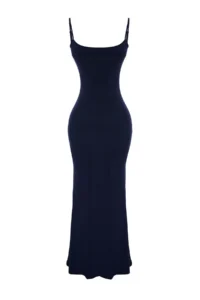 TRENDYOLMİLLA Navy Blue Fitted Sleeveless Flexible Maxi Knitting Pen Dress - Image 7