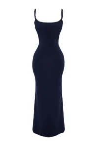 TRENDYOLMİLLA Navy Blue Fitted Sleeveless Flexible Maxi Knitting Pen Dress - Image 9