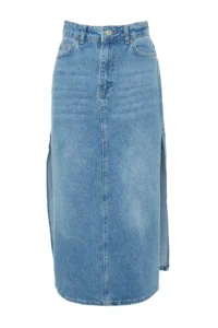 TRENDYOLMiLLA Light Blue slit High Waist Maxi denim Skirt - Image 6