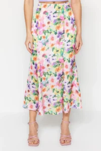 TRENDYOLMiLLA Multicolored flower patterned Maxi Size Weaving Skirt - Image 5