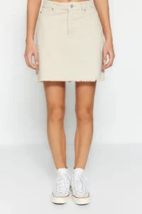 TRENDYOLMiLLA Ecru High Waist Mini denim Skirt - Image 10