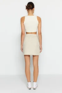 TRENDYOLMiLLA Ecru High Waist Mini denim Skirt - Image 11
