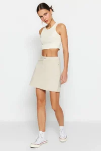 TRENDYOLMiLLA Ecru High Waist Mini denim Skirt - Image 7