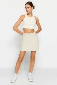 TRENDYOLMiLLA Ecru High Waist Mini denim Skirt - Image 8