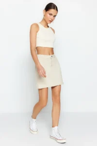 TRENDYOLMiLLA Ecru High Waist Mini denim Skirt - Image 9