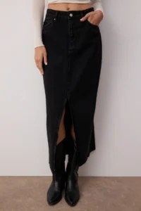 TRENDYOLMiLLA More Sustainable Black slit Maxi denim Skirt - Image 2