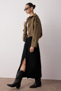 TRENDYOLMiLLA More Sustainable Black slit Maxi denim Skirt - Image 3