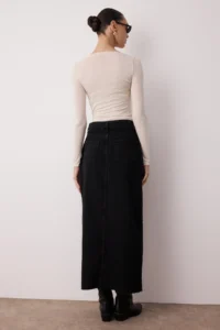 TRENDYOLMiLLA More Sustainable Black slit Maxi denim Skirt - Image 4