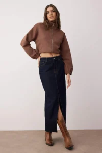 TRENDYOLMiLLA More Sustainable Dark Blue slit Maxi denim Skirt