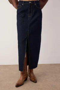 TRENDYOLMiLLA More Sustainable Dark Blue slit Maxi denim Skirt - Image 3