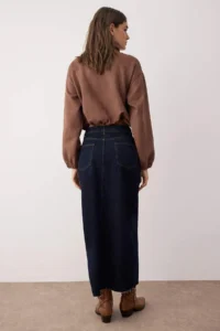 TRENDYOLMiLLA More Sustainable Dark Blue slit Maxi denim Skirt - Image 4