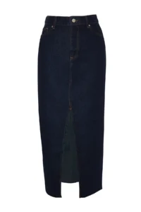 TRENDYOLMiLLA More Sustainable Dark Blue slit Maxi denim Skirt - Image 7