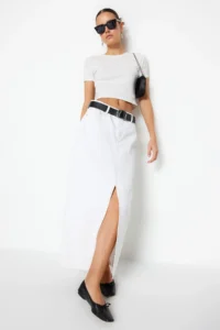 TRENDYOLMiLLA White slit Maxi denim Skirt - Image 5