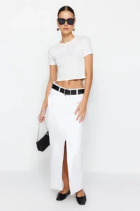 TRENDYOLMiLLA White slit Maxi denim Skirt - Image 6