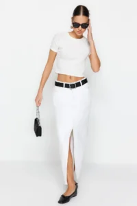 TRENDYOLMiLLA White slit Maxi denim Skirt - Image 7