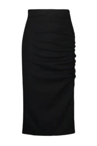 TRENDYOLMİLLA Black High Waist Drape and Slit Detailed Crepe Material Midi Knitting Skirt - Image 6