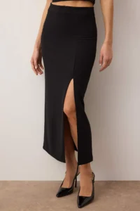TRENDYOLMİLLA Black smart Crepe Slit Detailed Maxi High Waist Flexible Knitting Skirt - Image 3