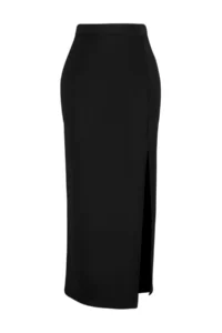 TRENDYOLMİLLA Black smart Crepe Slit Detailed Maxi High Waist Flexible Knitting Skirt - Image 8