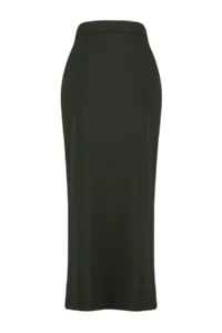 TRENDYOLMİLLA Khaki smart Crepe Slit Detailed Maxi High Waist Flexible Knitting Skirt - Image 9