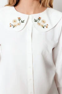 TRENDYOLMİLLA Ecru Collar Embroidery Detailed Cotton Oversized Weaving Shirt - Image 10